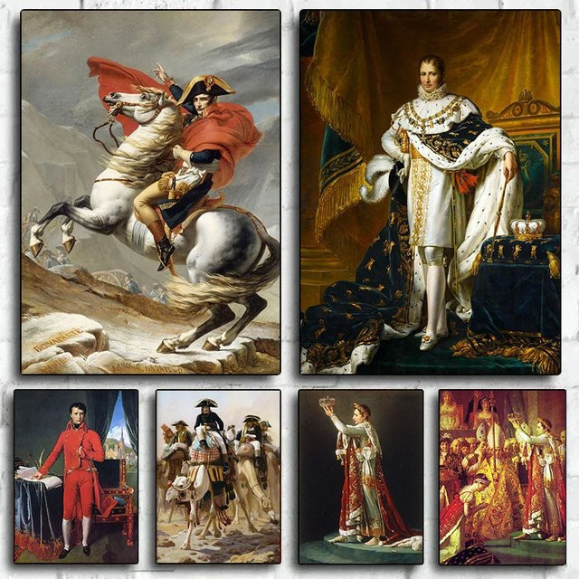 Potdemiel Napoleon Bonaparte Portrait Crossing The Alps Coronation of Napoleon I Gemälde auf Leinwand, Mehrfarbiges Wandbild für dein Wohnzimmer - Bild 1