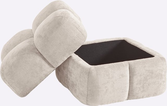 Hocker mit abnehmbarer Sitzfläche aus Samt in Beige mit Holzrahmen, B/T/H: 36 x 36 x 44 cm - Bild 1