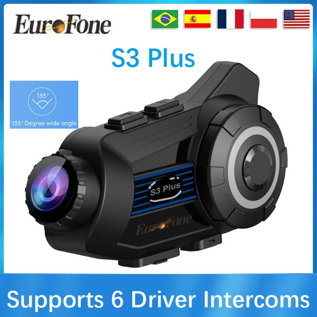 Eurofone S3 Plus Motorrad Bluetooth Headset Intercom mit 2K Video Recorder DVR, wasserdicht, Farbe: Schwarz - Bild 1