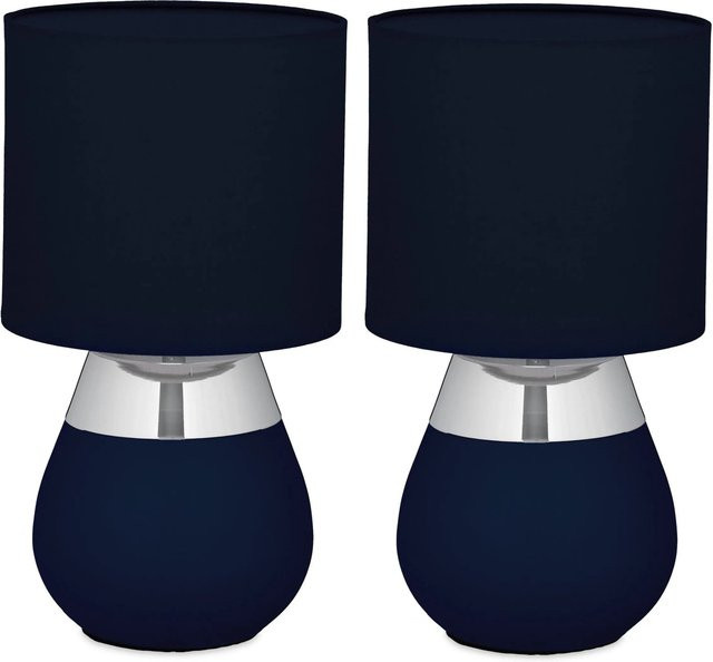 Relaxdays Tischlampe aus Metall in Blau mit Stoffschirm, 2er Set, Höhe: 32 cm, Durchmesser: 18 cm - Bild 1