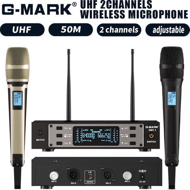 G-MARK W135G4 SKM9000 UHF-Funkmikrofon in Schwarz und Gold für Karaoke, Reden und Performances - Bild 1