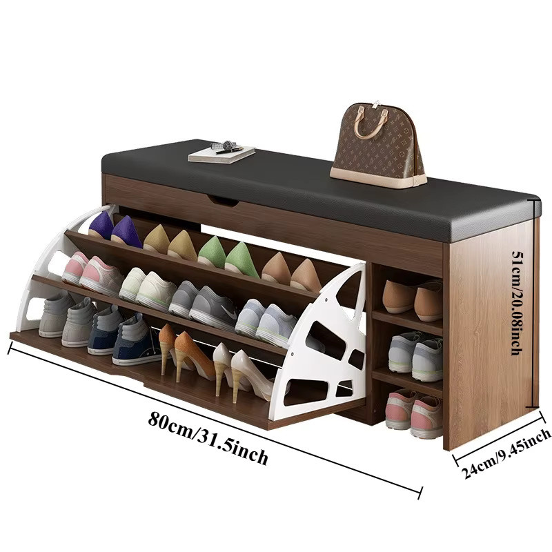 LIUSHADUOLA Schuhschrankbank aus Holz mit Sitzpolster aus Kunstleder in Grau - Bild 4
