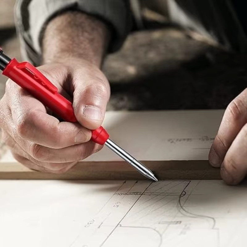 TQLQ Anreißstift für die Holzbearbeitung mit integriertem Spitzer und Nachfüllmine in Schwarz und Rot - Bild 3