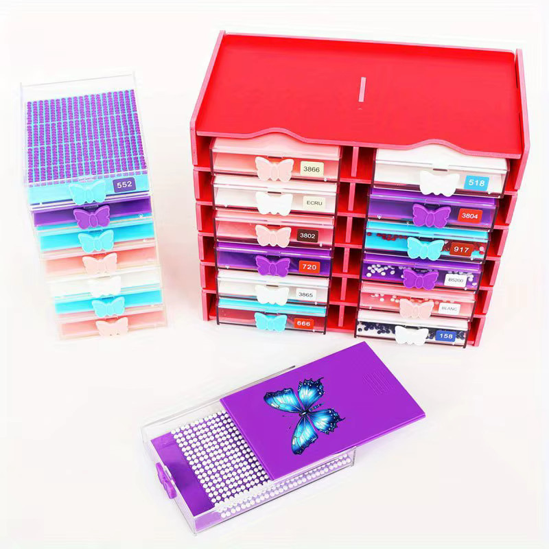Aufbewahrungsbox für Diamantmalerei mit Schmetterlingsdruck und Deckel, Sortiertablett für Perlen und DIY-Bastelwerkzeuge, lila/mehrfarbig - Bild 2