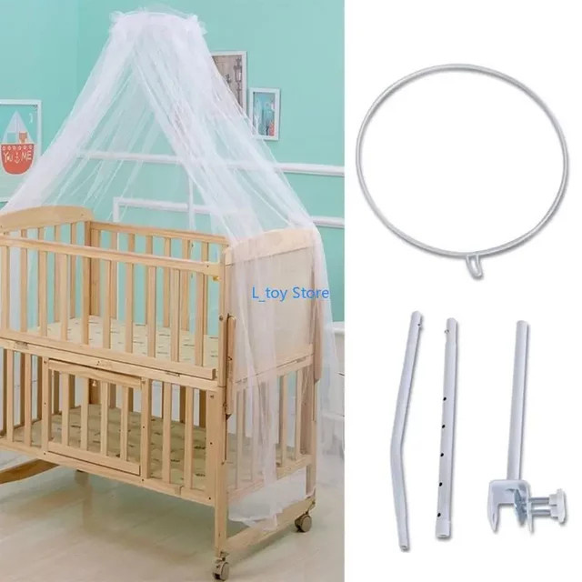Einstellbarer Moskitonetz Ständer mit Clip-on Halterung und Montage-Ring für Babybetten, Weiß - Bild 1