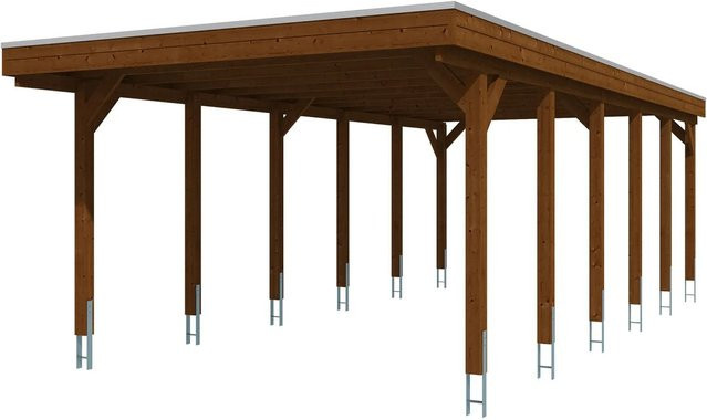 SKANHOLZ Carport Friesland aus Fichte mit EPDM-Dach in Nussbaum Braun, B: 402 cm, L: 860 cm - Bild 4