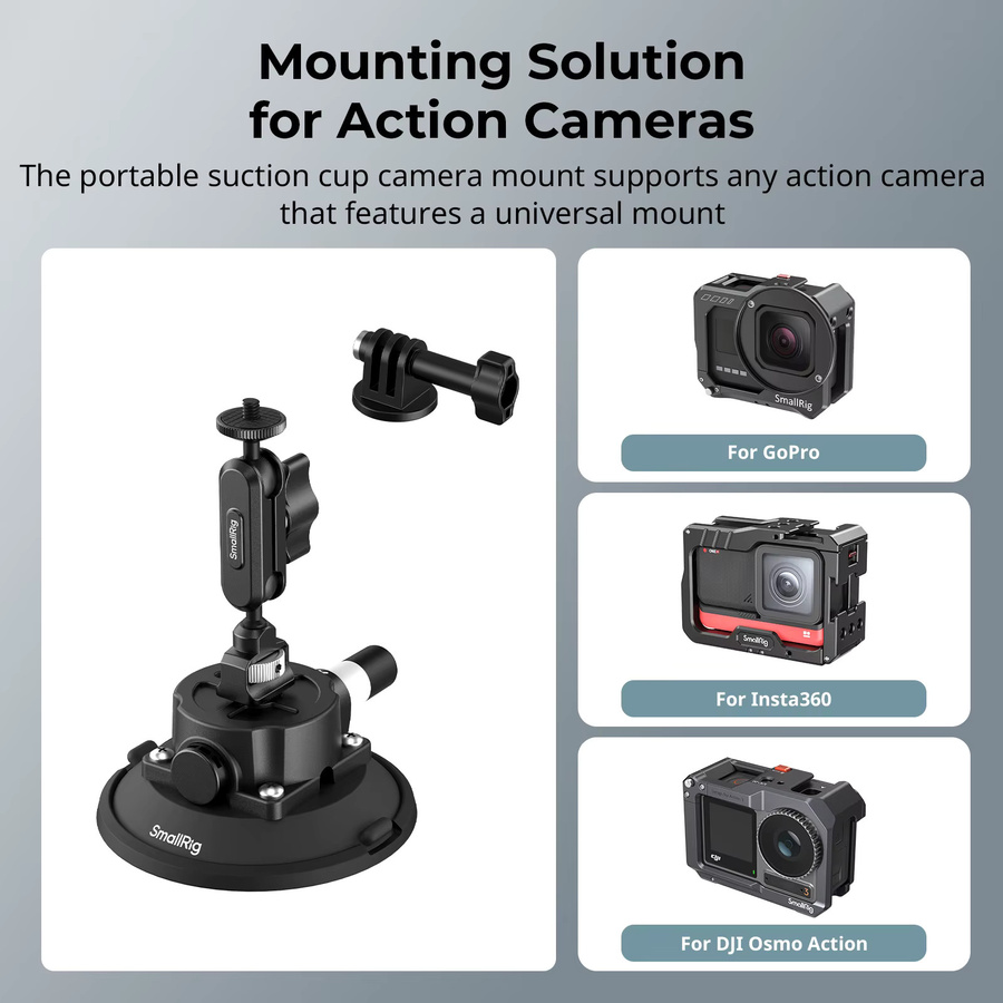 SmallRig Saugnapfhalterung für Action-Kameras mit Kugelkopf, Magischem Arm und Telefonhalterung in Schwarz, kompatibel mit DJI Osmo Action 5 Pro - Bild 2