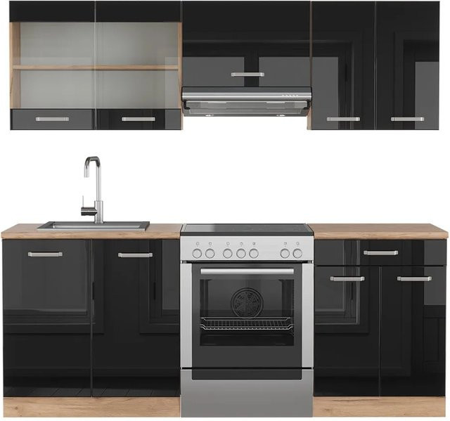 Vicco Küchenzeile R-Line in Schwarz und Eiche mit Goldakzenten, Breite: 200 cm - Bild 2