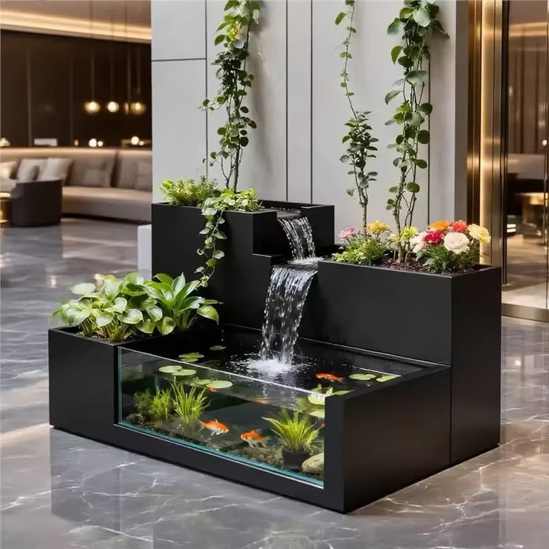 YY Fließwasser-Aquarium und Blumenkasten Kombination aus Acryl und Metall in Schwarz - Bild 3
