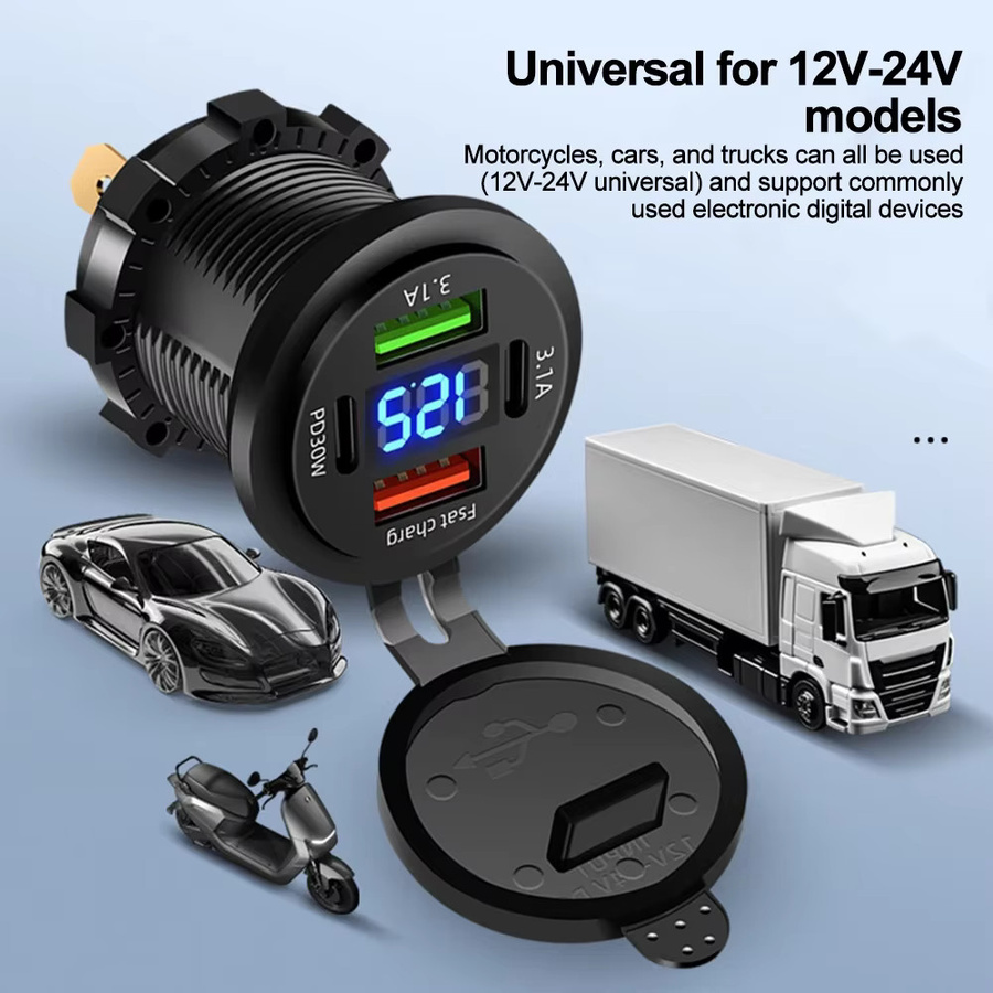 KEBETEME 83W Autoladegerät mit PD30W Schnellladung, Dual USB und Typ C Steckdose, inklusive Voltmeter, Schwarz - Bild 3