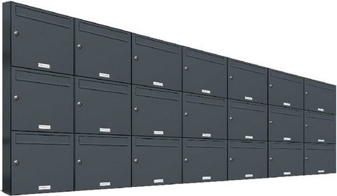 AL Briefkasten-System für 21 Parteien, Aufputzmontage, grau, B/H/T: 153,443 x 102,6 x 11,6 cm - Bild 1