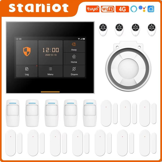Staniot Smart Home Sicherheitsalarmsystem-Set 433MHz WLAN 4G für Garage und Wohnbereich in Weiß, kompatibel mit Tuya und Smartlife App - Bild 1