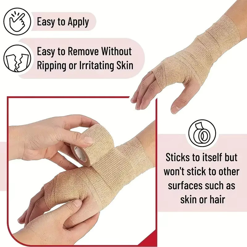 Elastische medizinische Klebebandage in Beige, atmungsaktives selbstklebendes Sporttape für Handgelenk, Knöchel und Finger - Bild 2