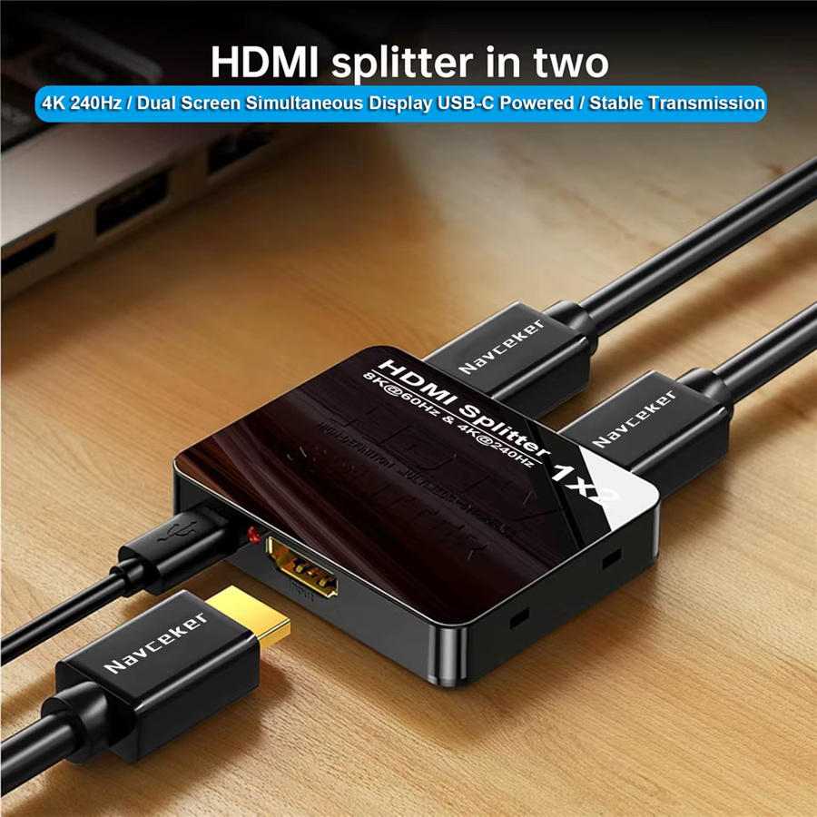 Navceker HDMI 2.1 Splitter 1 in 2 Out, 8K und 4K 240Hz HDMI Adapter in Schwarz für PS5, Laptop, Monitor und TV Box - Bild 6