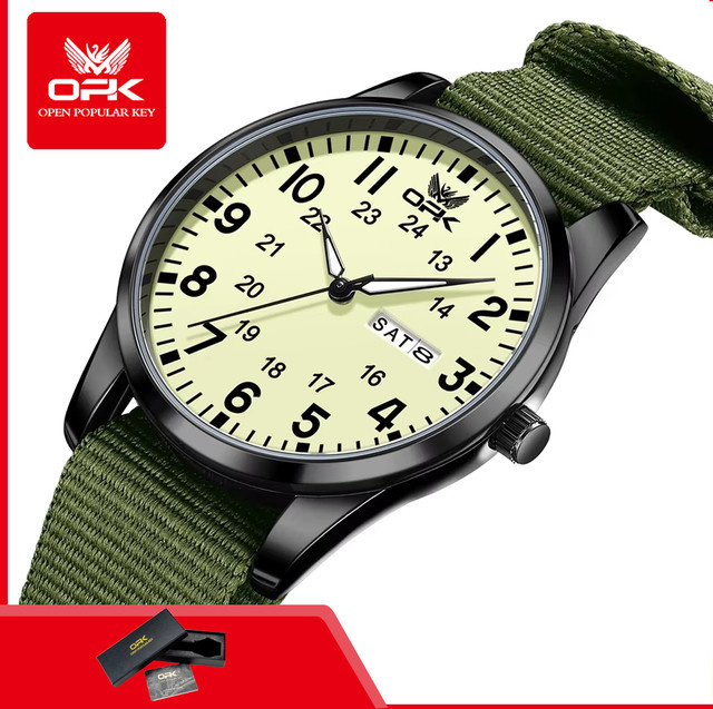 OPK Armbanduhr Quarz, Herren, Textil/NATO, Silber, Weiß, wasserdicht - Bild 1