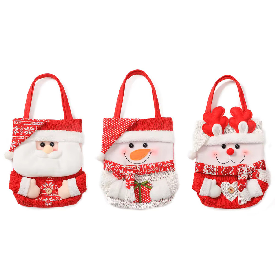 Weihnachtliche Stofftasche mit Santa Claus, Schneemann und Elch als Dekoration für Süßigkeiten und Geschenke, Mehrfarbig - Bild 6