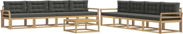 vidaXL Outdoor-Sofagarnitur aus Akazienholz in L-Form, 9-teiliges Set in Weiß, Anthrazit und Braun mit Polstern, B/T/H: 79 x 79 x 37 cm - Bild 1