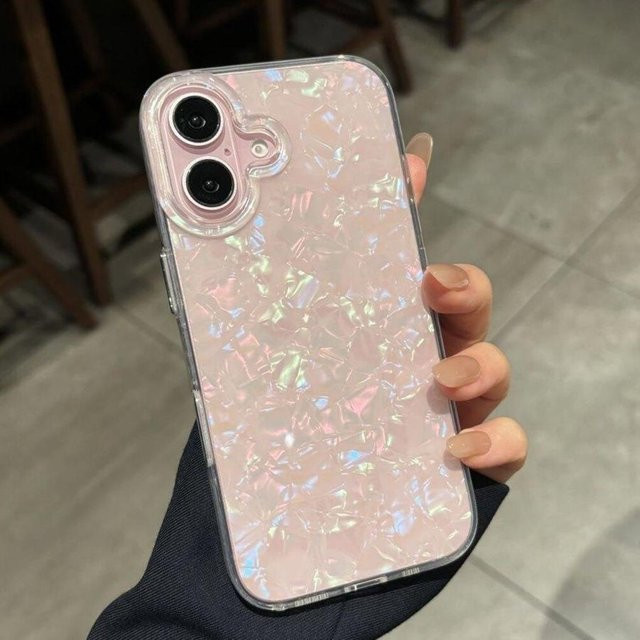 Rui Di Handyhülle mit glänzendem Traummuschel-Muster für iPhone 11 bis iPhone 17 Pro Max in Pink, stoßfeste Bumper-Schutzhülle - Bild 1