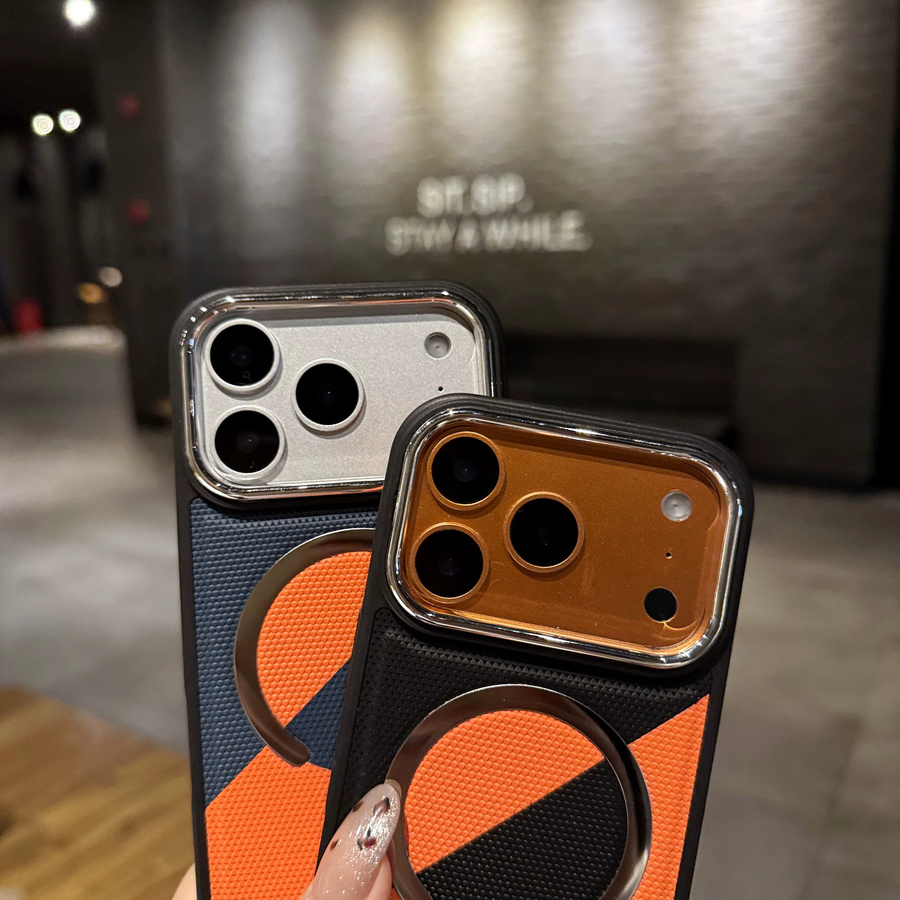 RPKKS Farbkontrast Flanell-Leder-Handyhülle mit MagSafe für iPhone 17 16 15 14 13 Pro Max, Stoßfeste Rückabdeckung, Mehrfarbig - Bild 3