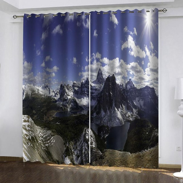 3D See und Schneeberg Landschaft Vorhänge mit Grafikprint, 2er-Set, Mehrfarbig, Polyester, Höhe: 130 cm, Breite: 50 cm - Bild 1