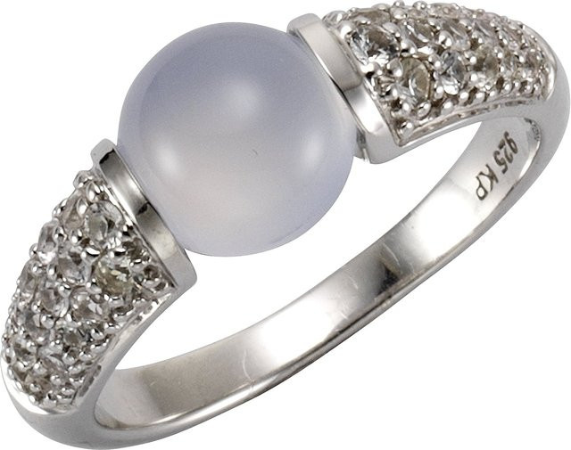 Jamelli Ring 925 Silber rhod., Chalcedon, Weißtopas, Unisex - Bild 1