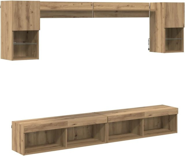 vidaXL TV Wand Einheit 6-teiliges Set mit LED-Beleuchtung in Artisan-Eiche, Braun - Bild 1