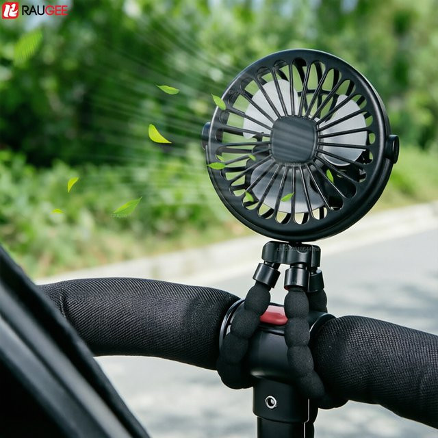 Tragbarer Mini-Clip-Ventilator für Baby-Kinderwagen von raugee, USB wiederaufladbar, 360 Grad drehbar und faltbar mit flexiblem Stativ, Blau - Bild 1