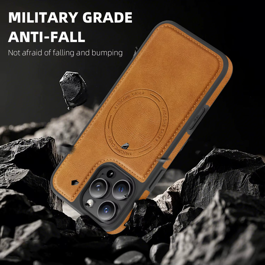 HKNR Magnetische Leder-Handyhülle mit Kameraschutz für iPhone 16 15 14 13 12 11 Pro Max Plus und 16e, MagSafe kompatibel, Anti-Fall, Farbe: Grau - Bild 3