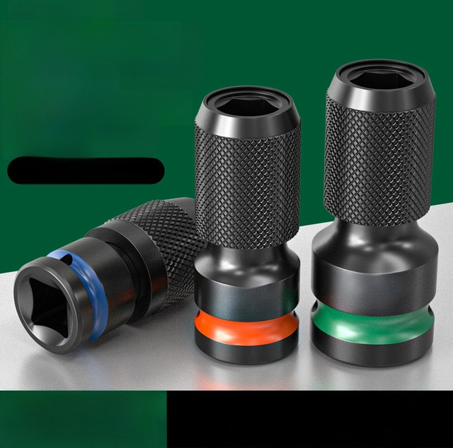 VIBRATITE Steckschlüsseladapter Set für Schlagschrauber Schwarz, Konverter von 1/2 Zoll, 3/8 Zoll und 1/4 Zoll auf 6,35 mm Sechskant zur schnellen Bitaufnahme - Bild 1