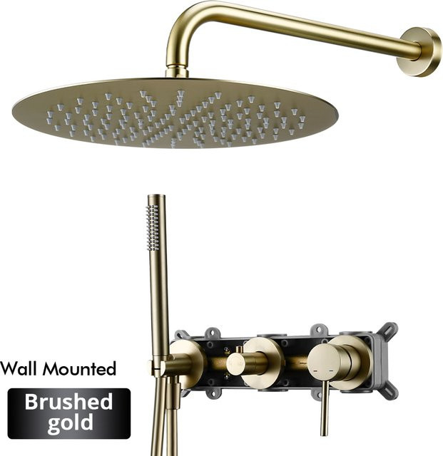 Bagnolux Duschsystem Wandmontiert aus Messing mit Regenduschkopf und Handbrause in Gunmetal - Bild 1
