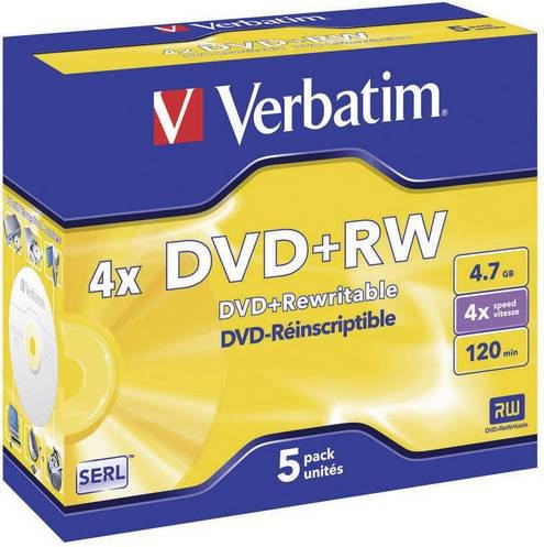 Verbatim DVD+RW Rohlinge 4.7 GB, 5er-Pack Jewelcase, Silber Matte Oberfläche - Bild 1