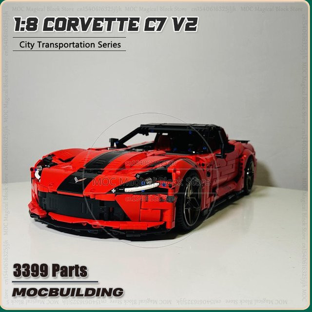 MOCBUILDING Corvette C7 V2 Lkw Transport Modell, Bausteine, 1:8 - Bild 1