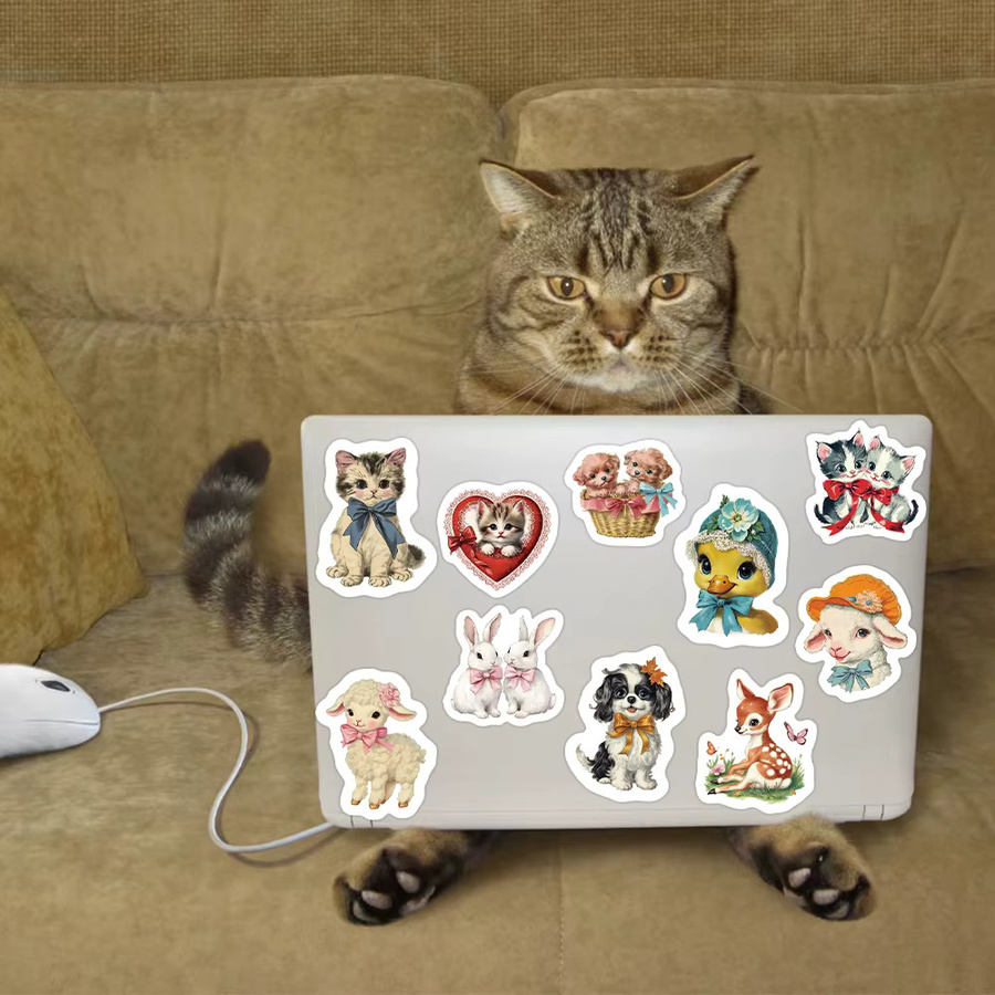 500 Stück Retro-Tier-Aufkleber mit Katzen, Hunden und Schafen in Multicolour für Laptop, Notizbuch und DIY-Projekte - Bild 2