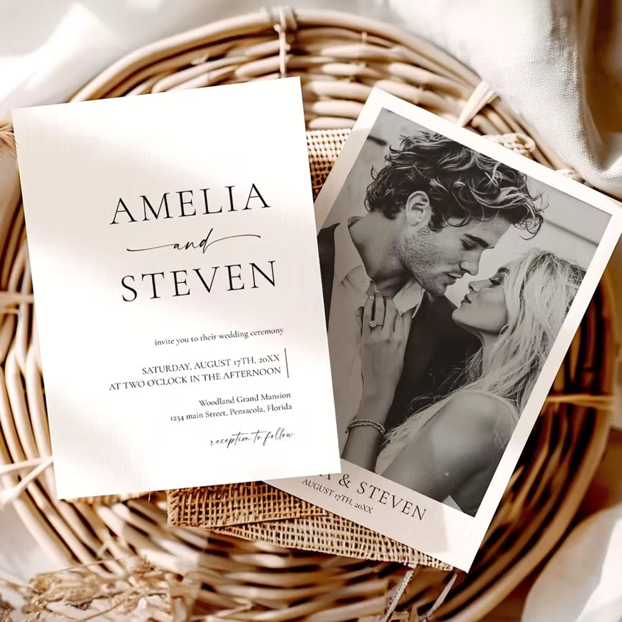 Personalisierte Hochzeitseinladungen mit Foto, doppelseitig bedruckt, Farbe Weiß - Bild 2