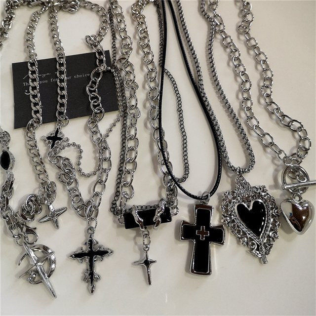 imixlot Halskette, Herz Kreuz Anhänger, Schwarz, Silber, Unisex - Bild 1