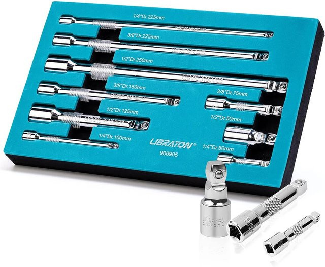 Libraton Wobble Extension Set Ratschenverlängerungen in Silber, 1/4 Zoll, 3/8 Zoll und 1/2 Zoll - Bild 1