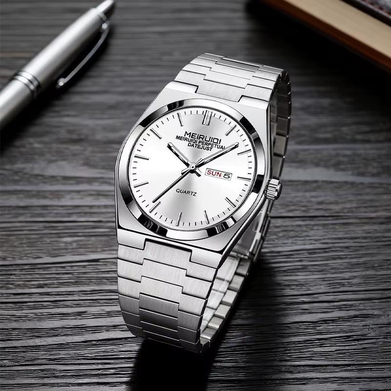 MEIRUIQI Armbanduhr Quarz, Edelstahl, Silber, Datum, Herren - Bild 4