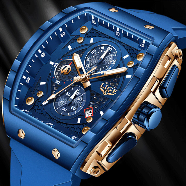 LIGE Armbanduhr, Chronograph, Quarz, eckig, Silikon, Herren - Bild 1