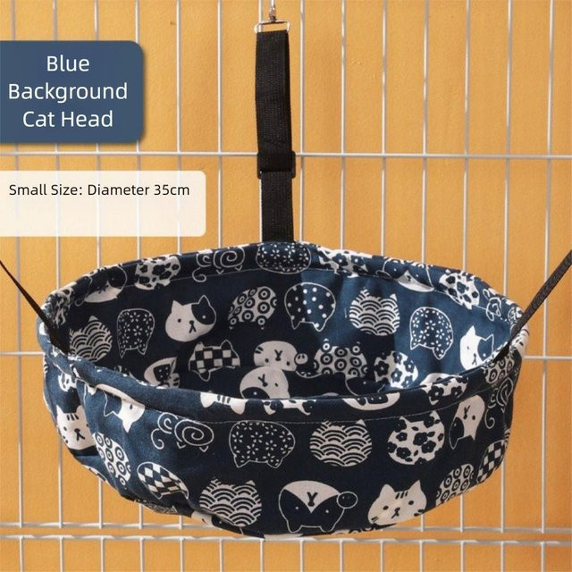 Binchi Outdoor Product Katzenhängematte aus Samt und Stoff in Blau mit verstellbaren Gurten zur Käfigmontage - Bild 1