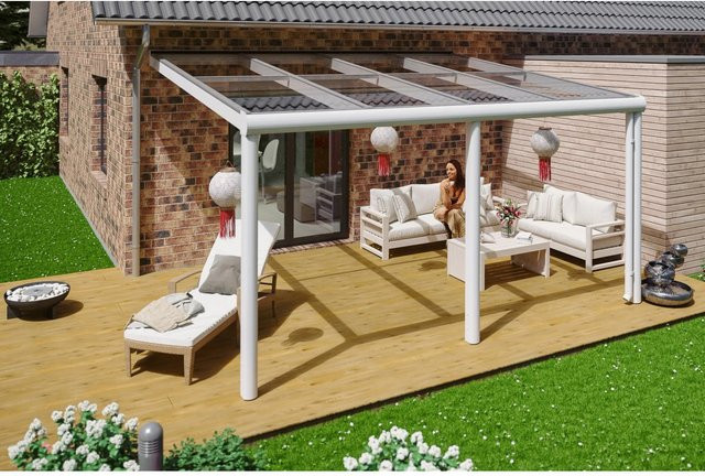 Skan Holz Terrassenüberdachung Monza aus Aluminium in Weiß mit Verbund-Sicherheits-Glas, B/T/H: 434 x 257 cm - Bild 1