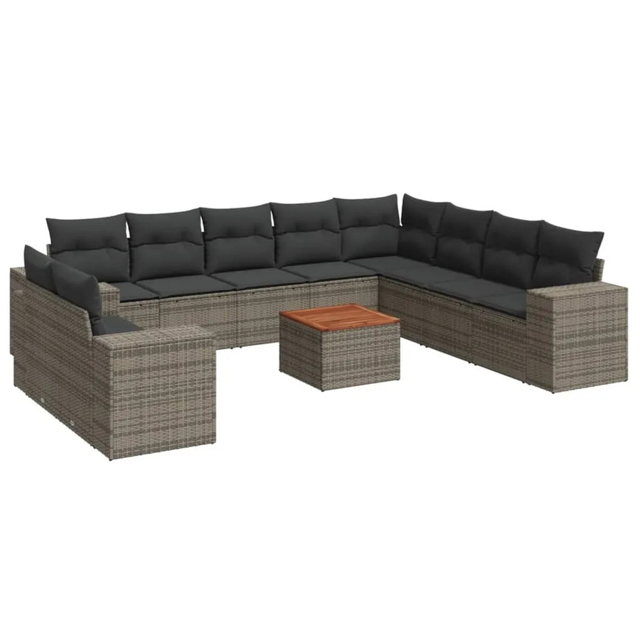 vidaXL 11-tlg. Garten-Sofagarnitur in L-Form aus Polyrattan mit Kissen in Grau - Bild 2