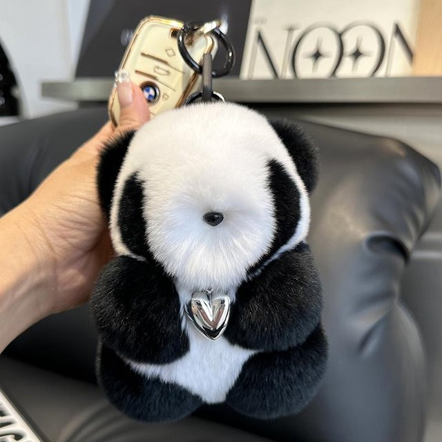 Schlüsselanhänger Linyi toy, Kaninchenfell, Panda, 15cm, Damen, grau - Bild 1