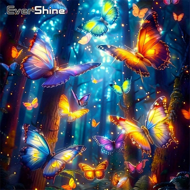 Evershine DIY Kreuzstich Set Schmetterling 5D Stickerei Kit mit Stoff Leinwand in Multicolour - Bild 1