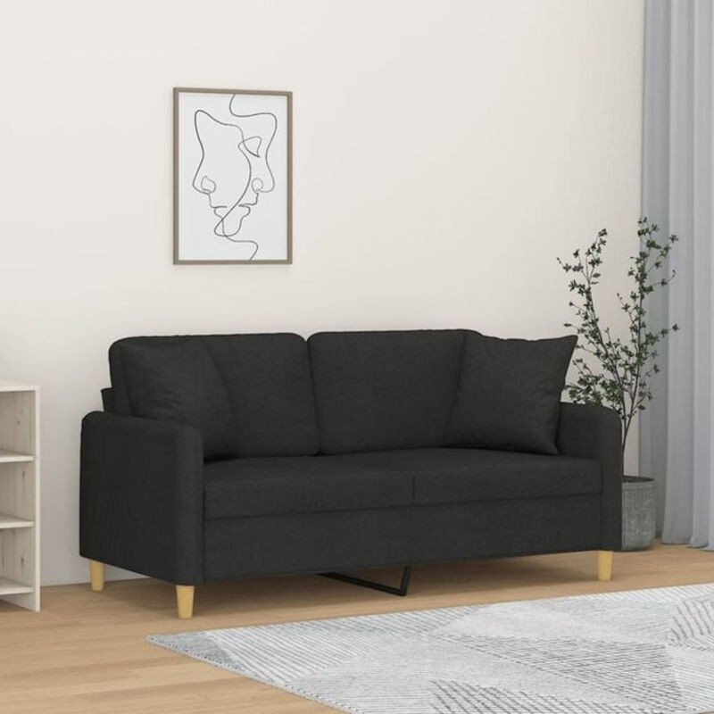 Modernes 2-Sitzer-Sofa von vidaxl in Schwarz mit Zierkissen aus Stoff und Metallgestell, Breite: 140 cm - Bild 1