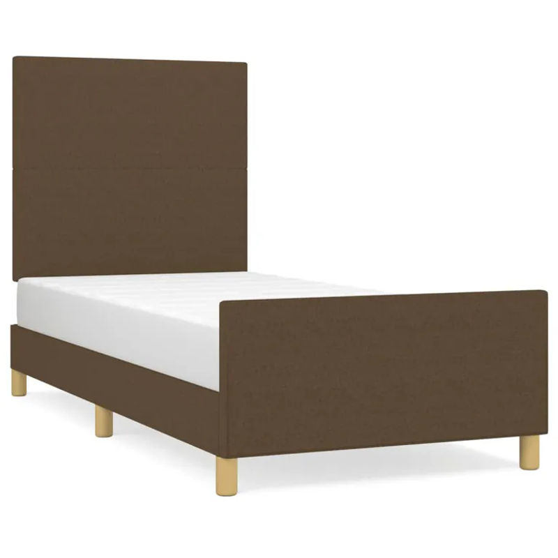 vidaXL Bettgestell mit Kopfteil aus massivem Lärchenholz und Stoff in Dunkelbraun B/T/H: 90 x 190 x 128 cm - Bild 3
