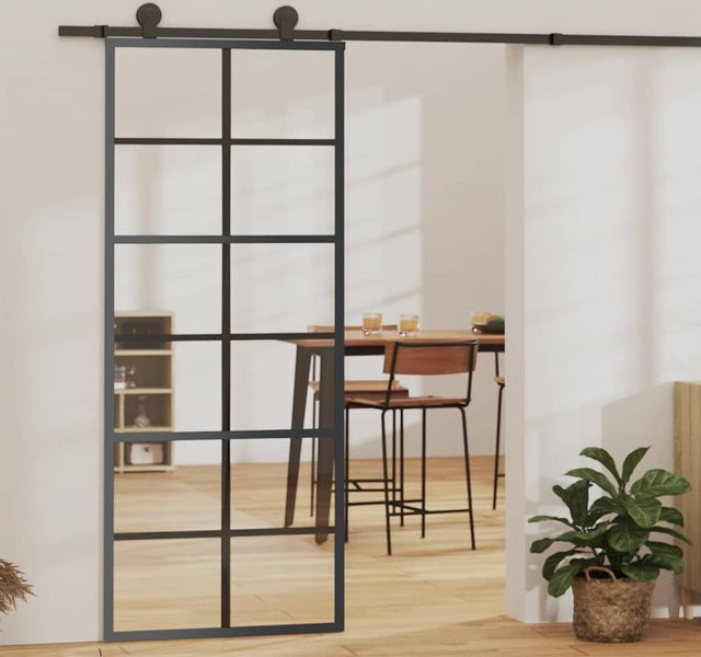 vidaXL Schiebetür aus ESG-Glas und Aluminium in Schwarz, B: 76 cm, H: 205 cm - Bild 2
