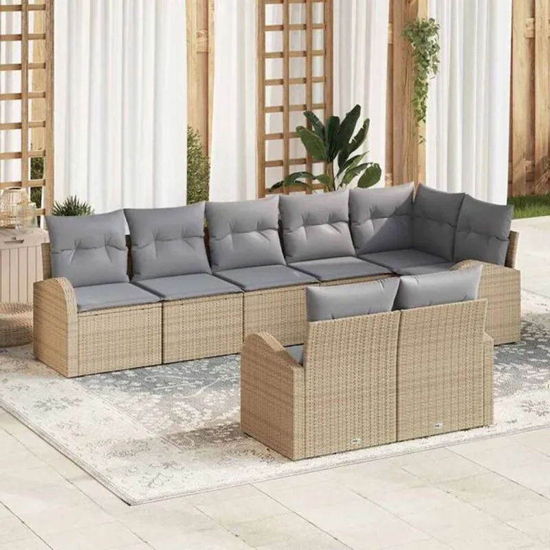 Vidaxl Garten-Sofa-Set aus Polyrattan mit 8-teiligem Kissen-Set in Beige und Grau, B/T/H: 289 x 124 x 85 cm - Bild 1