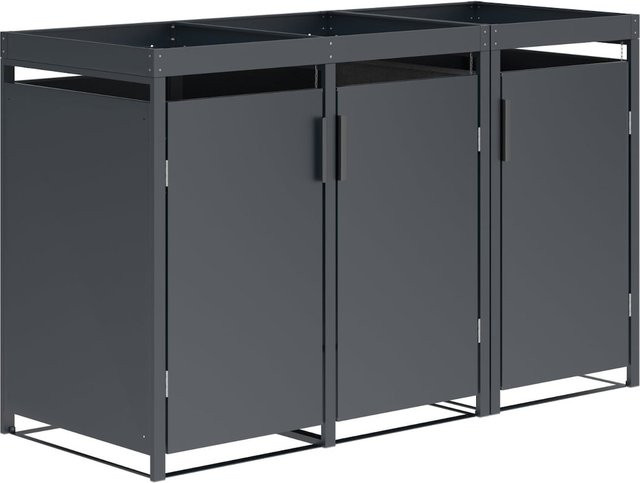 DEGAMO Mülltonnenbox ULM aus Stahl mit Pflanzkasten für 3 Tonnen, Farbe Anthrazit, B/T/H: 200 x 80 x 124 cm - Bild 1