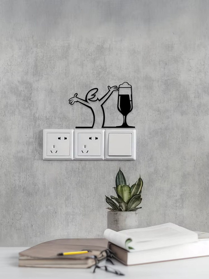 Minimalistisches Metallposter Line Art Switch Sticker in Schwarz als abstrakte Wanddekoration - Bild 2