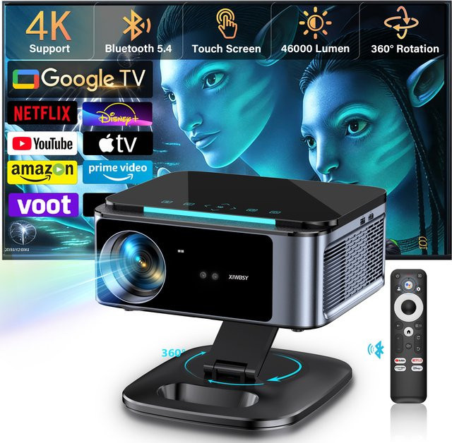 XIWBSY 4K Android TV Projektor mit Google TV, Laser-Fokus Heimkino Video-Projektor, Schwarz - Bild 1